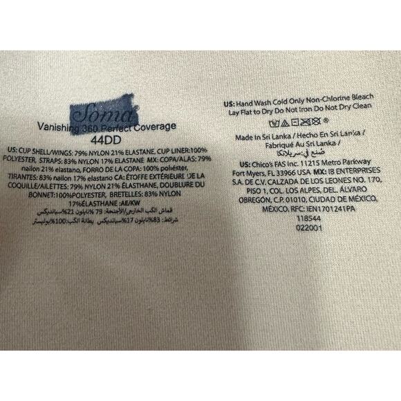 Soma Bra Vanishing 360 Perfect Coverage Beige Nude Womens Size 44DD Underwire - Picture 2 of 7